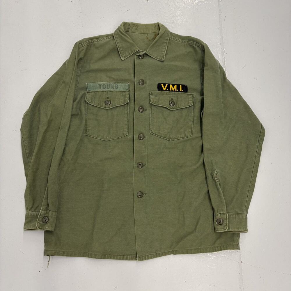 Vintage 50s US Army Military OG-107 Canvas Fatigue Shirt
